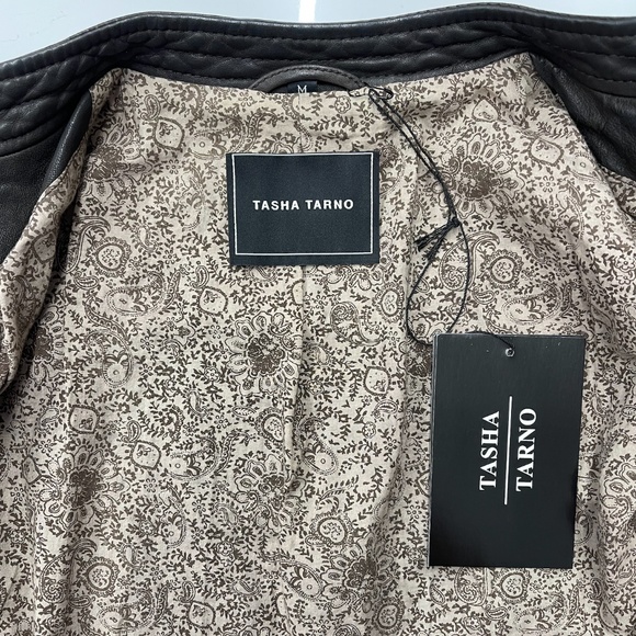 NWT TASHA TARNO Distressed real leather and fabric mixed media jacket - Picture 5 of 6